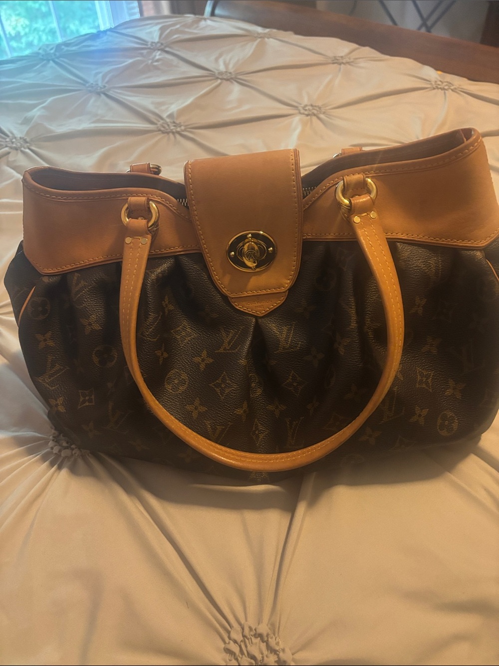 Louis Vuitton Monogram Tote with Brown Canvas and Tan Leather Trim